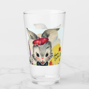 retro vintage Easter bunny Holiday Glass