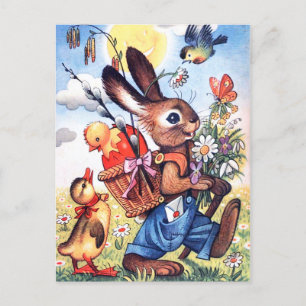 Retro vintage Easter bunny Holiday postcard