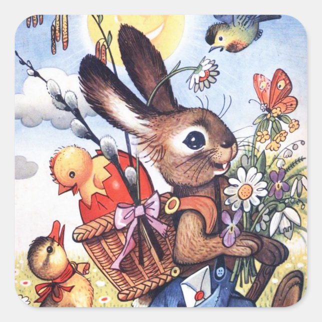 Retro vintage Easter bunny Holiday sticker (Front)