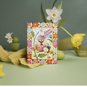 retro vintage Easter chick add sentiment Holiday Card