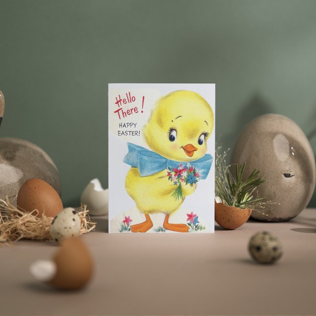 Retro vintage Easter chick Holiday Card (Creator Uploaded)