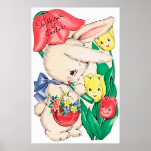 retro vintage Easter Mother bunny decor poster