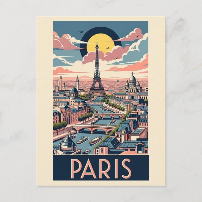 Retro Vintage Eiffel Tower Paris France Seine Postcard (Front)