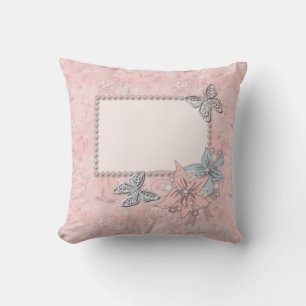 Retro vintage elegant pink frame flowers pearls be cushion