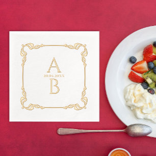 Retro Vintage Elegant Royal Date And Monogram  Foil Napkins