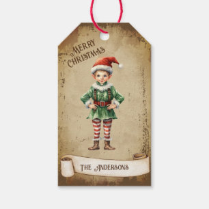 Retro Vintage Elf Custom Merry Christmas Gift Tags