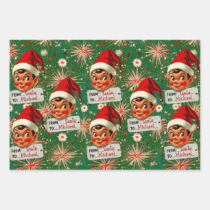 Retro Vintage Elves Personalised Wrapping Paper Sheet