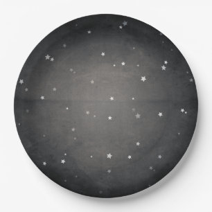 Retro Vintage Faded Black and White Stars Party Paper Plate
