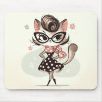 Retro Vintage Feminine Kitten With Cat Eye Glasses