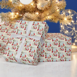 retro vintage festive Christmas hello Santa tiled Wrapping Paper