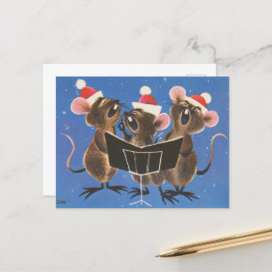 retro vintage festive Christmas mice Postcard