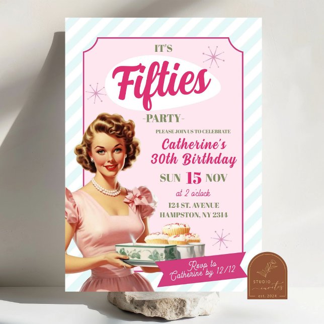 Retro Vintage Fifties Adult Birthday Party Invitation (Creator Uploaded)