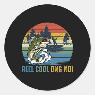 Retro Vintage Fishing Reel Cool Ong Noi Father's D Classic Round Sticker