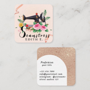 Retro Vintage Floral Abstract Seamstress Square Business Card