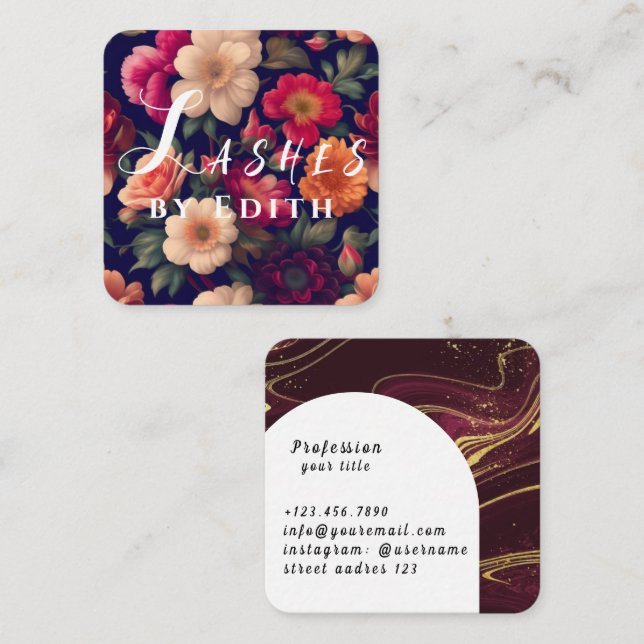 Retro Vintage Floral Abstract Square Business Card (Front/Back)