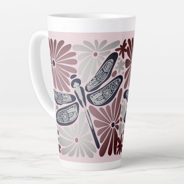 Retro Vintage Floral Dragonfly Latte Mug (Left Angle)