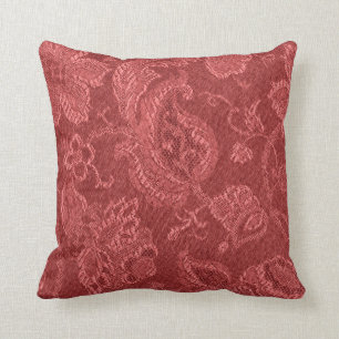 Retro Vintage Floral Rust Red Throw Pillow
