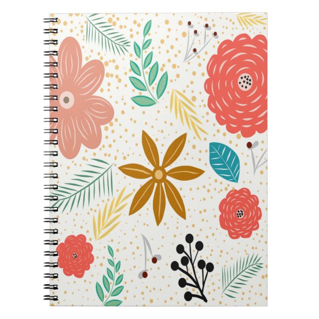 Retro Vintage Flowers Foliage Notebook (Front)