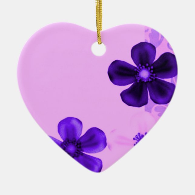 Retro Vintage Flowers Purple Heart Ornament (Front)