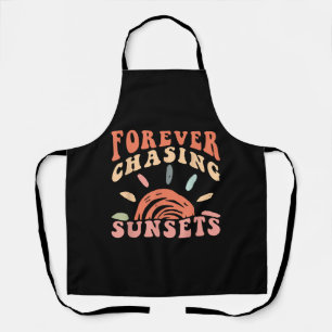 Retro Vintage Forever Chasing Sunsets Summer Vacat Apron