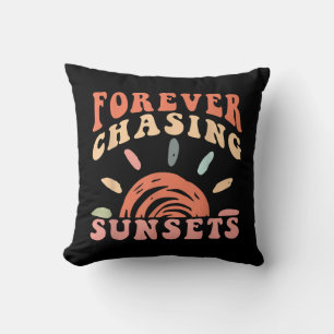 Retro Vintage Forever Chasing Sunsets Summer Vacat Cushion