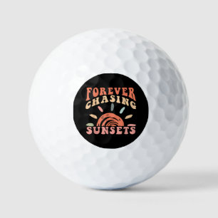 Retro Vintage Forever Chasing Sunsets Summer Vacat Golf Balls