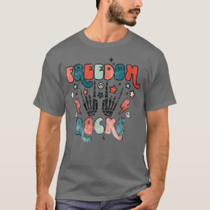 Retro Vintage Freedom Rocks Skeleton Hand 4th of J T-Shirt