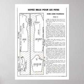 Retro vintage French dress pattern Poster