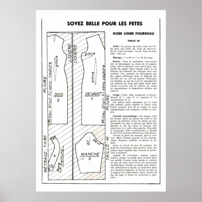 Retro vintage French  dress pattern Poster (Front)