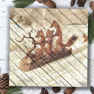 Retro Vintage Fun Fox Ride A Sleigh Down On Snow Holiday Card