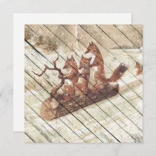 Retro Vintage Fun Fox Ride A Sleigh Down On Snow Holiday Card