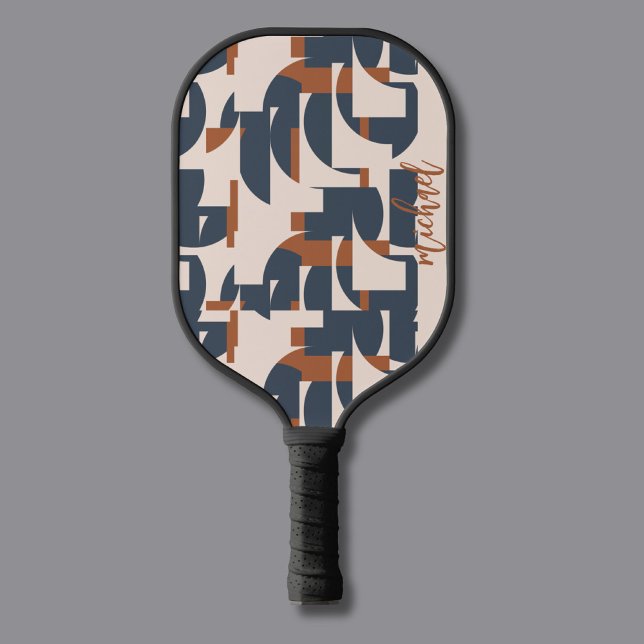 Retro Vintage Geometric Pattern Modern Monogram  Pickleball Paddle (Creator Uploaded)