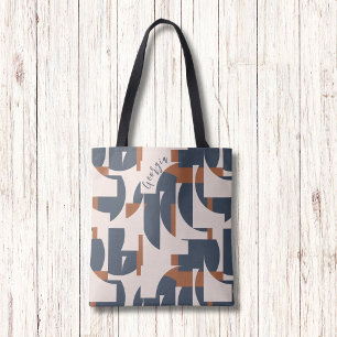 Retro Vintage Geometric Pattern Modern Monogram Tote Bag