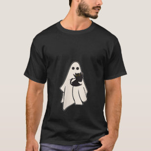 Retro Vintage Ghost Holding Black Cat Halloween Ca T-Shirt
