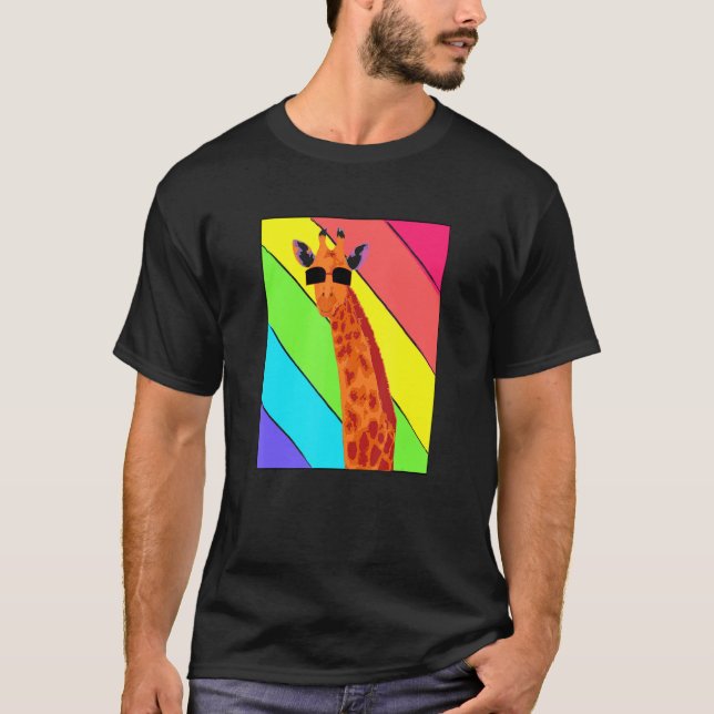Retro Vintage Giraffe Sunglasses  Giraffe T-Shirt (Front)