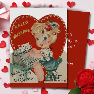 Retro Vintage Girl Typist Custom Valentine's Day Holiday Card