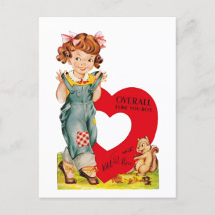 retro vintage girl Valentine Holiday Postcard