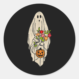 Retro Vintage Gnoovy Halloween Flower Ghost Pumpki Classic Round Sticker