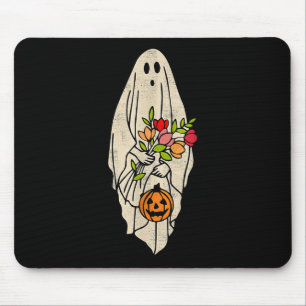 Retro Vintage Gnoovy Halloween Flower Ghost Pumpki Mouse Pad