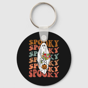 Retro Vintage Gnoovy Halloween Spooky Flower Ghost Key Ring