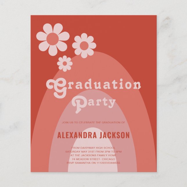 Retro Vintage Graduation Party Simple Daisy Flyer (Front)