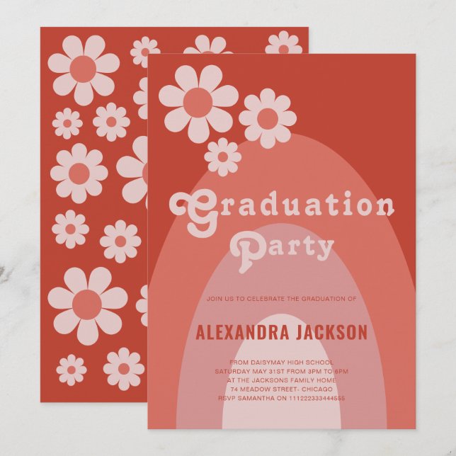 Retro Vintage Graduation Party simple Daisy Invitation (Front/Back)
