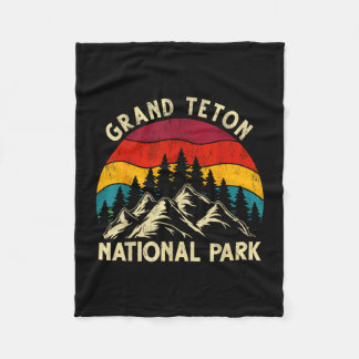 Retro vintage graphic grand teton national park  fleece blanket