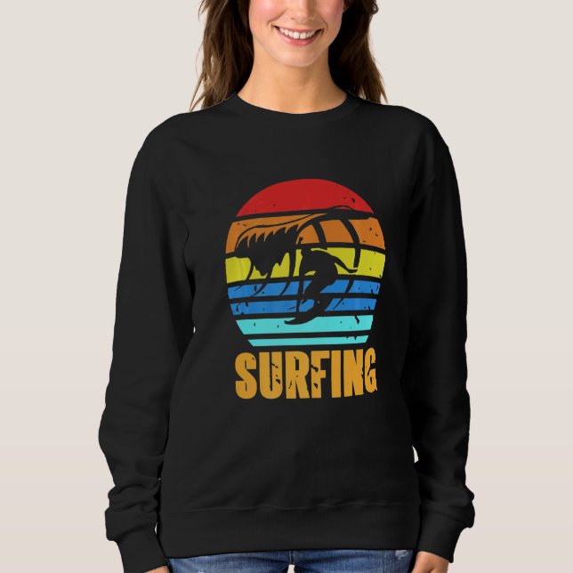 Retro Vintage Graphic Sun Surfing Waves  Present Sweatshirt (Front)
