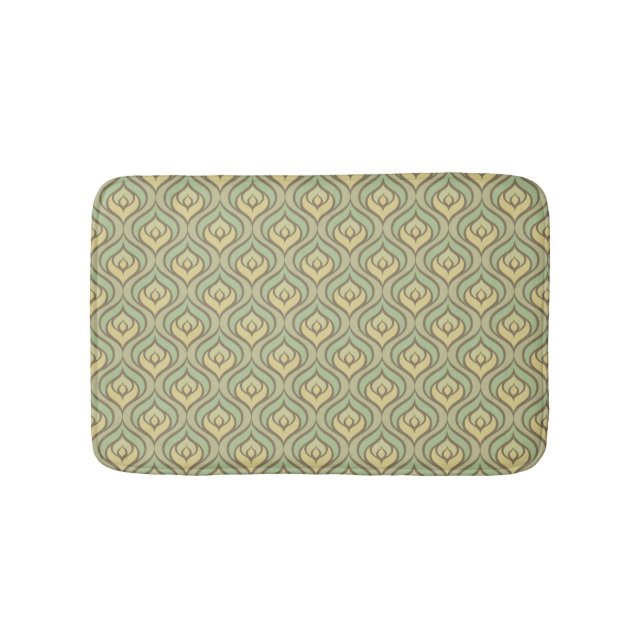 Retro vintage green and yellow pattern bath mat (Front)