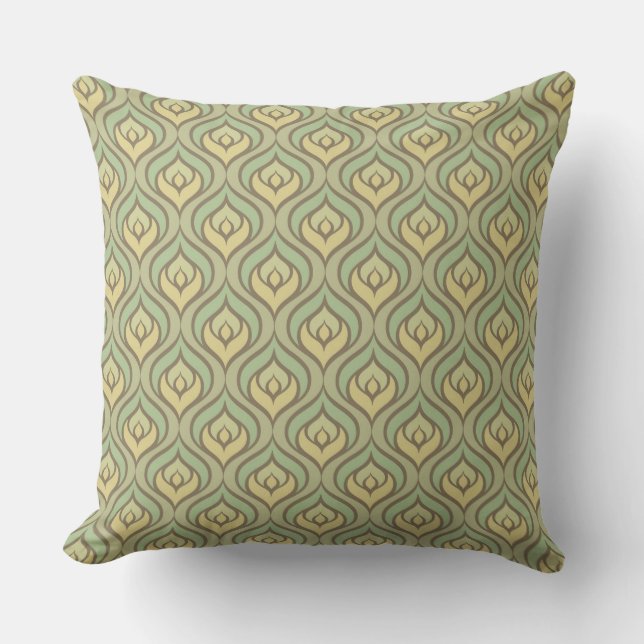 Retro vintage green and yellow pattern cushion (Front)