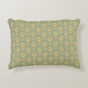 Retro vintage green and yellow pattern decorative cushion