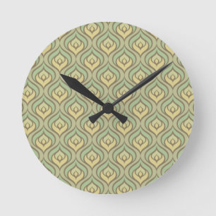 Retro vintage green and yellow pattern round clock