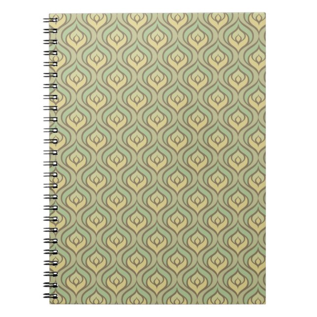 Retro vintage green and yellow pattern spiral notebook (Front)