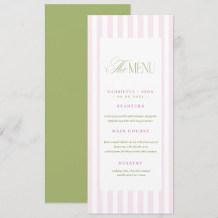 Retro Vintage Green Pink Stripes Wedding Menu Card